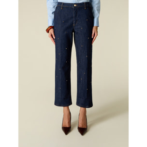 Oltre - Jeans cropped con cristalli - Blu