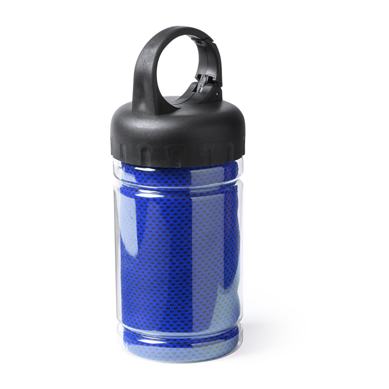 Asciugamano Rikat di 90x30cm in materiale refrigerante SoftCool Extreme con protezione UV50. Di 160g/m2. Custodia di trasporto con manico e moschettone.