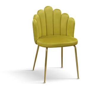 Set di 4 sedie LILLE in tessuto effetto velluto giallo ocra e gambe in metallo color oro