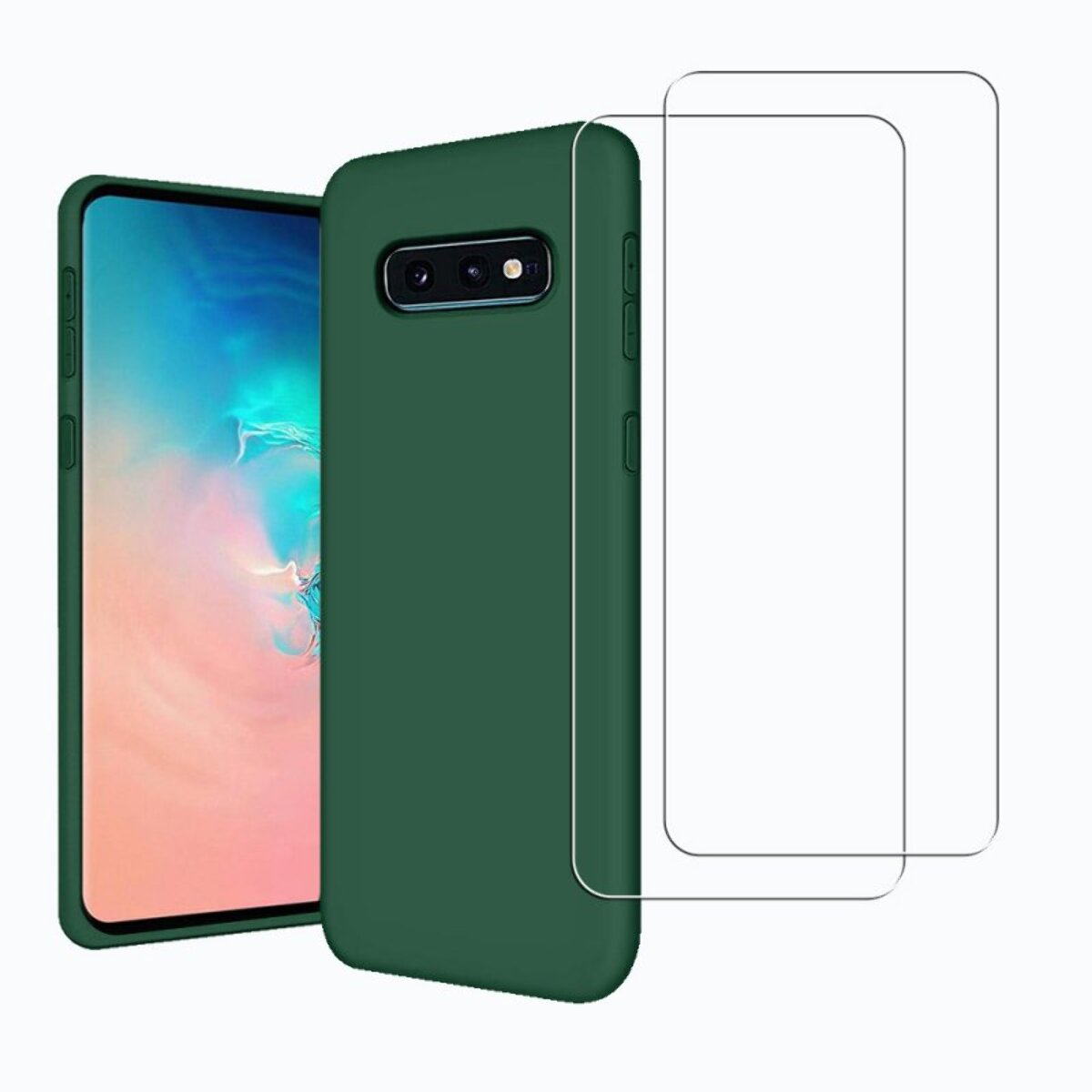 Coque Samsung Galaxy S10e Silicone liquide Vert Foret + 2 Vitres en Verre trempé Protection écran Antichocs