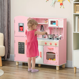 Cocina de Juguete para Niños +3 Años Cocina de Madera Infantil Cocinita Infantil con Sonido Fogón Horno Grifo Fregadero Microondas Lavadora Máquina de Hielo y Accesorios de Cocina Rosa