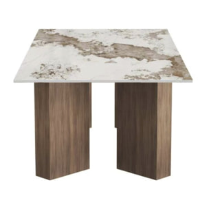 Table basse en bois avec plateau en céramique "Elma" - 120 cm - Marron