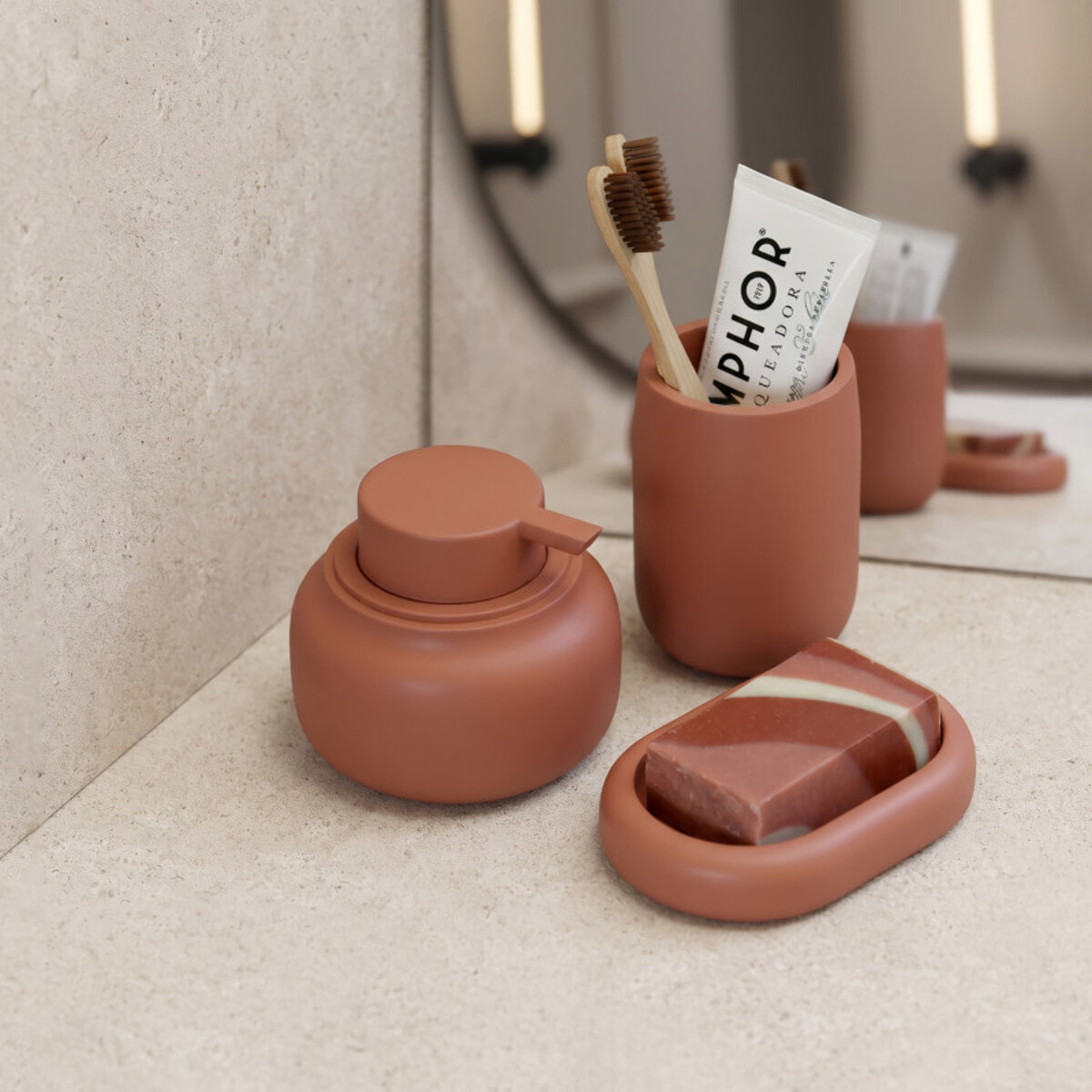 Porte-savon ZAC en polyresine – finition terracotta mate, design moderne