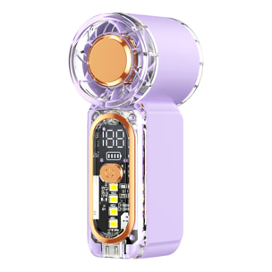 Ventilador portátil X699 con velocidad regulable de 1 a 100 niveles, hasta 22.000 rpm y batería recargable de 400 mAh. Pantalla digital y linterna LED.