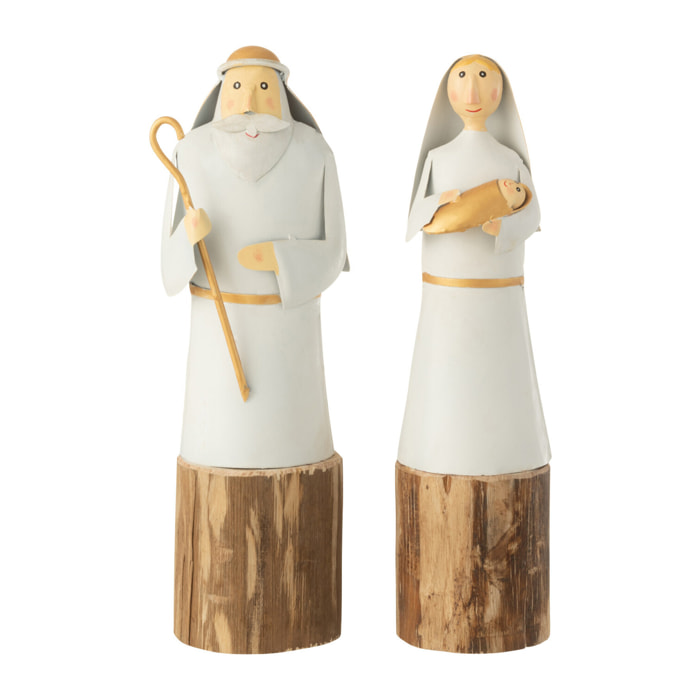 J-Line figurines Marie et Joseph - acier/bois - blanc/or - 2 pcs