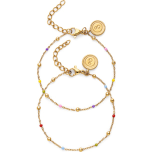 Pack 2 Pulseras Amistad Colores Acero Baño Oro