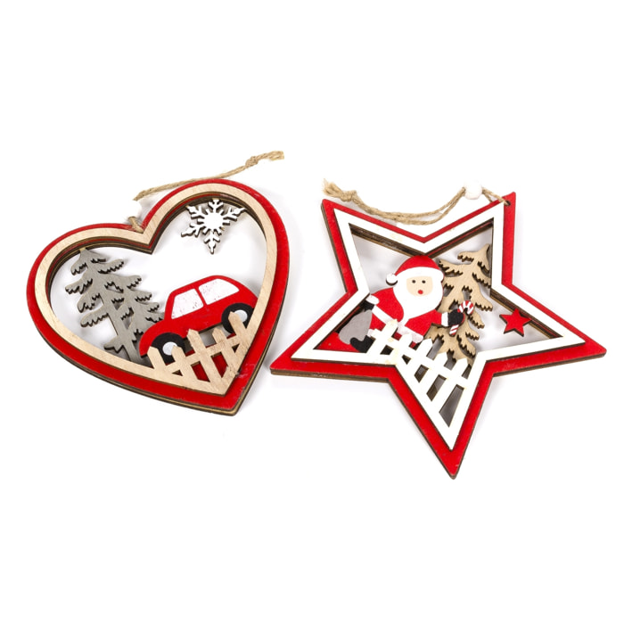 DAM Colgante de madera de diseño aleatorio. 15x1x15 Cm. Color: Rojo