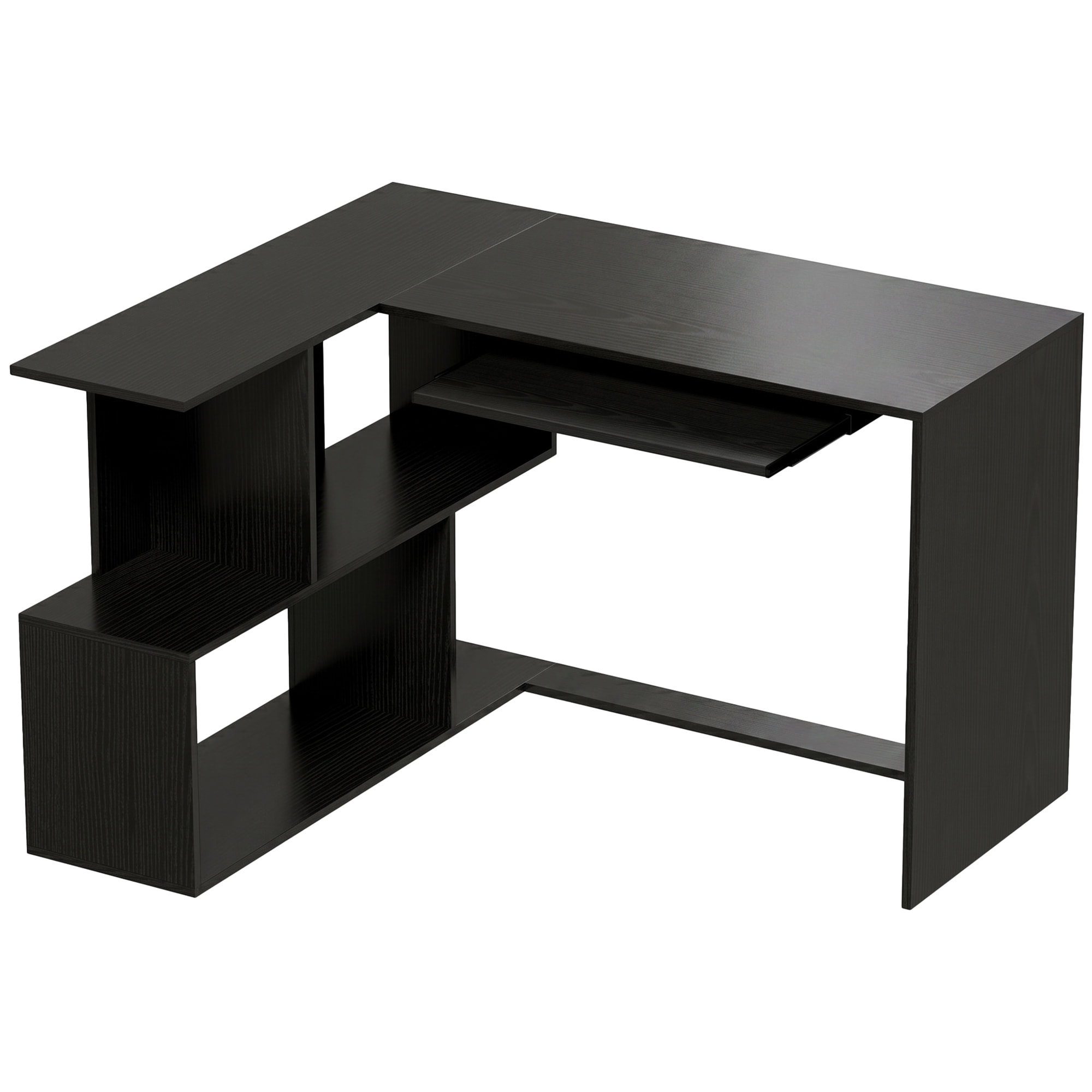 Bureau informatique - bureau d'angle 120 x 100 cm - tablette coulissante clavier, 4 niches - effet bois noir