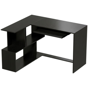 Bureau informatique - bureau d'angle 120 x 100 cm - tablette coulissante clavier, 4 niches - effet bois noir