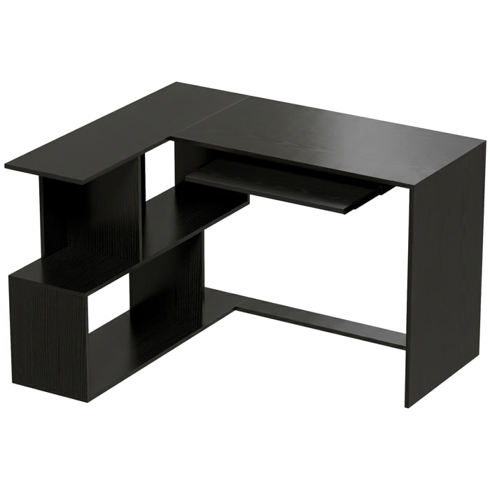Bureau informatique - bureau d'angle 120 x 100 cm - tablette coulissante clavier, 4 niches - effet bois noir