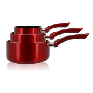 Lot de 3 casseroles en aluminium rouge - tous feux  CERISE
