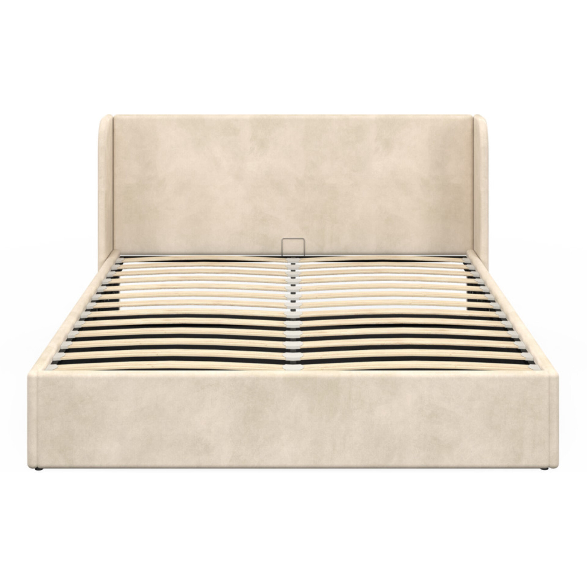 Lit coffre Lucia en velours beige avec sommier et tête de lit 160x200cm