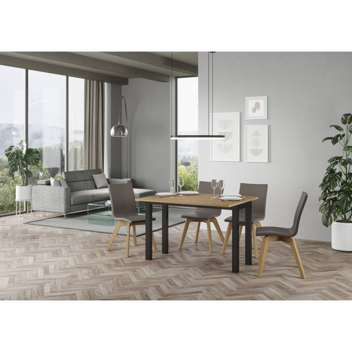 Table Everyday Double Chêne Nature 120x45 ouverte/Allongée 120x90/200x90 pieds/cadre Anthracite