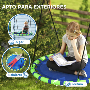 Columpio para Niños Redondo Columpio Jardín Exterior Ajustable Columpio Infantil Impermeable Carga 150 kg Ø100x180 cm Azul y Verde
