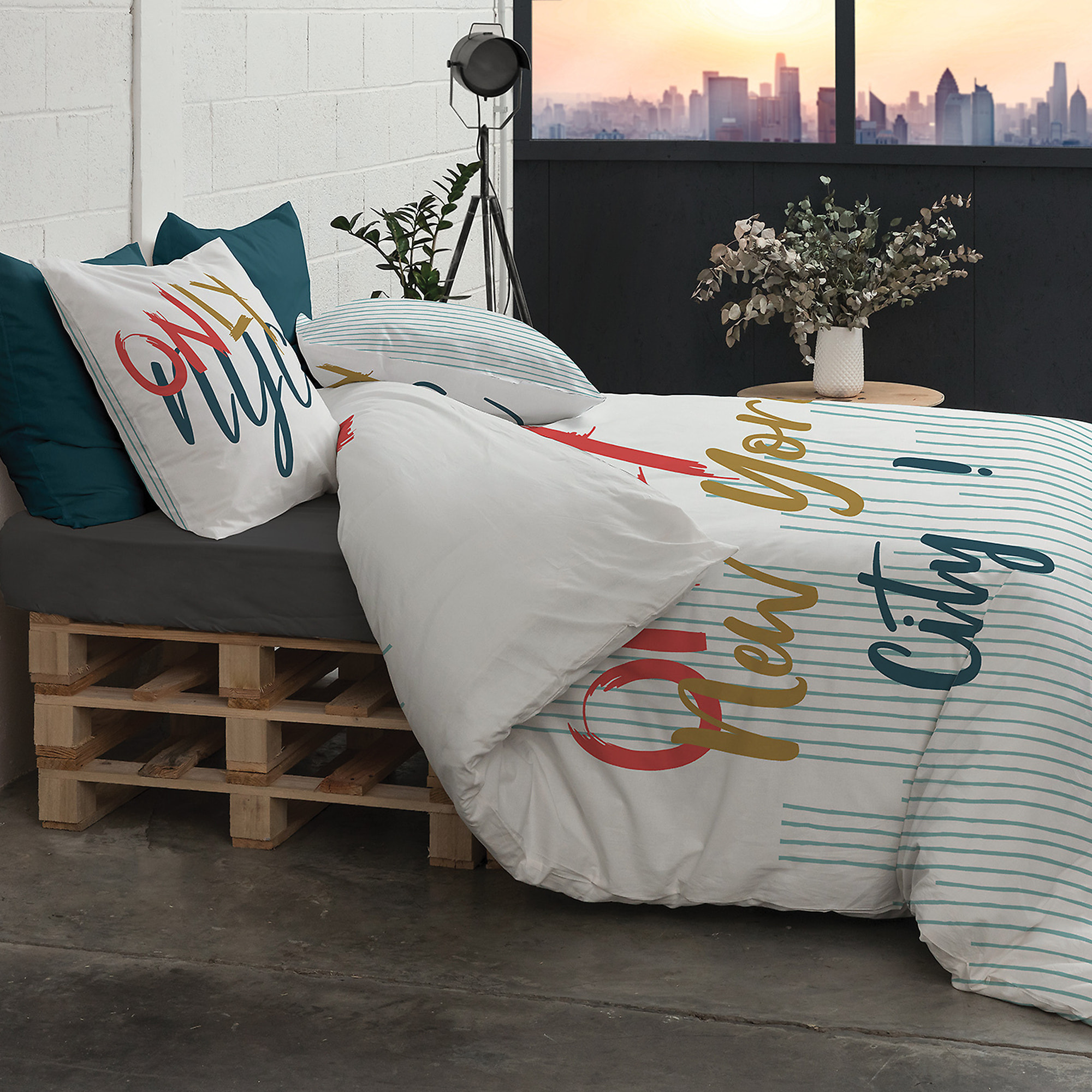 Parure Housse De Couette 3pcs avec Taies oreiller 100% coton 57fils Only