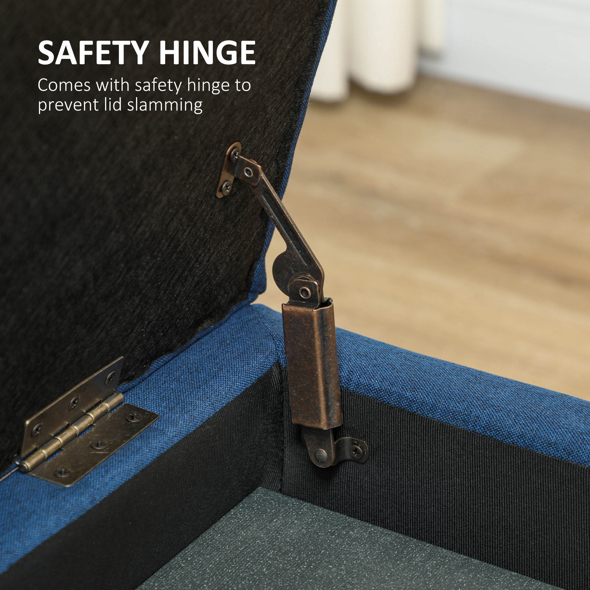 Banco de Almacenamiento Acolchado Puff de Almacenaje Taburete Tapizado en Lino con Tapa Abatible para Salón Entrada Dormitorio Carga 120 kg 125x49x41,5 cm Azul