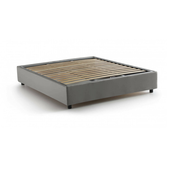Letto alla francese Arvic, Letto contenitore in tessuto, Apertura frontale, adatto per materasso Cm 140x200, 100% Made in Italy, Grigio