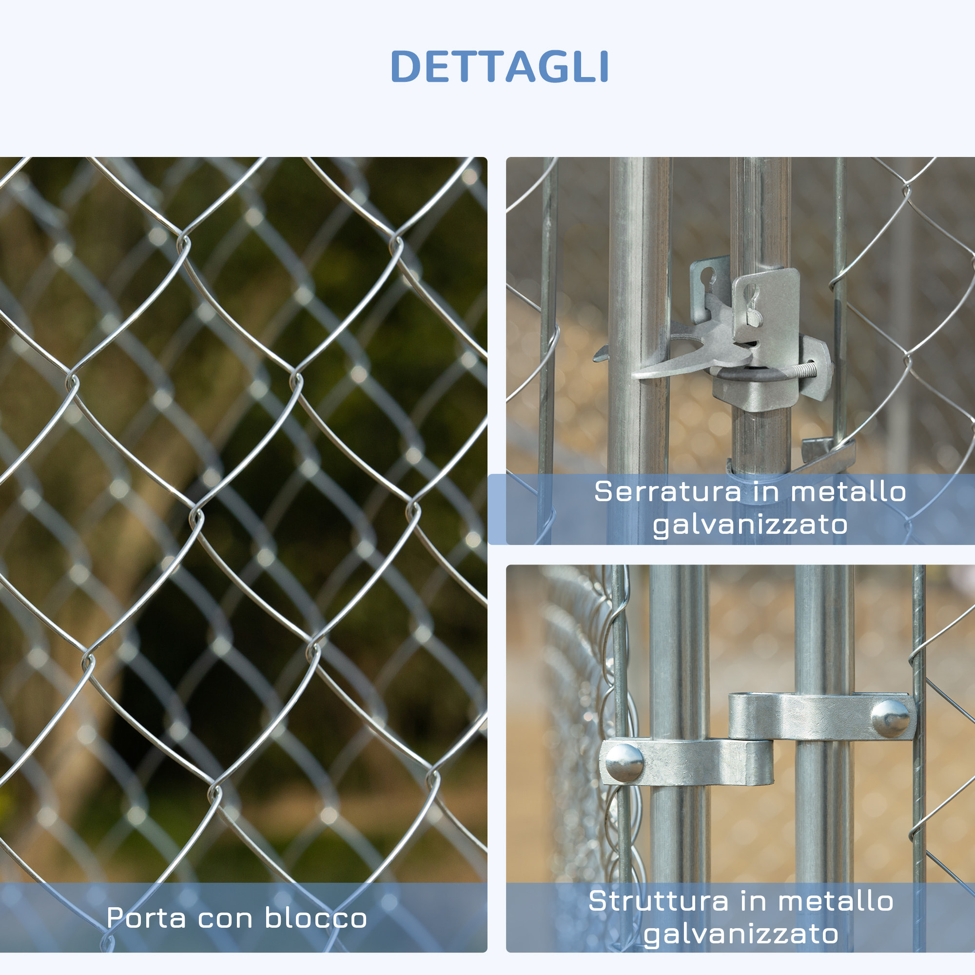 PawHut Kennel per Cani da Esterno a Maglie con Porta con Blocco in Acciaio, 400x400x182cm, Argento