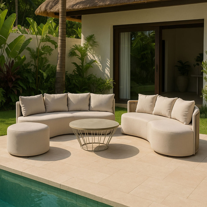 Salon de jardin beige 8 places tissu et structure aluminium BELLAGIO