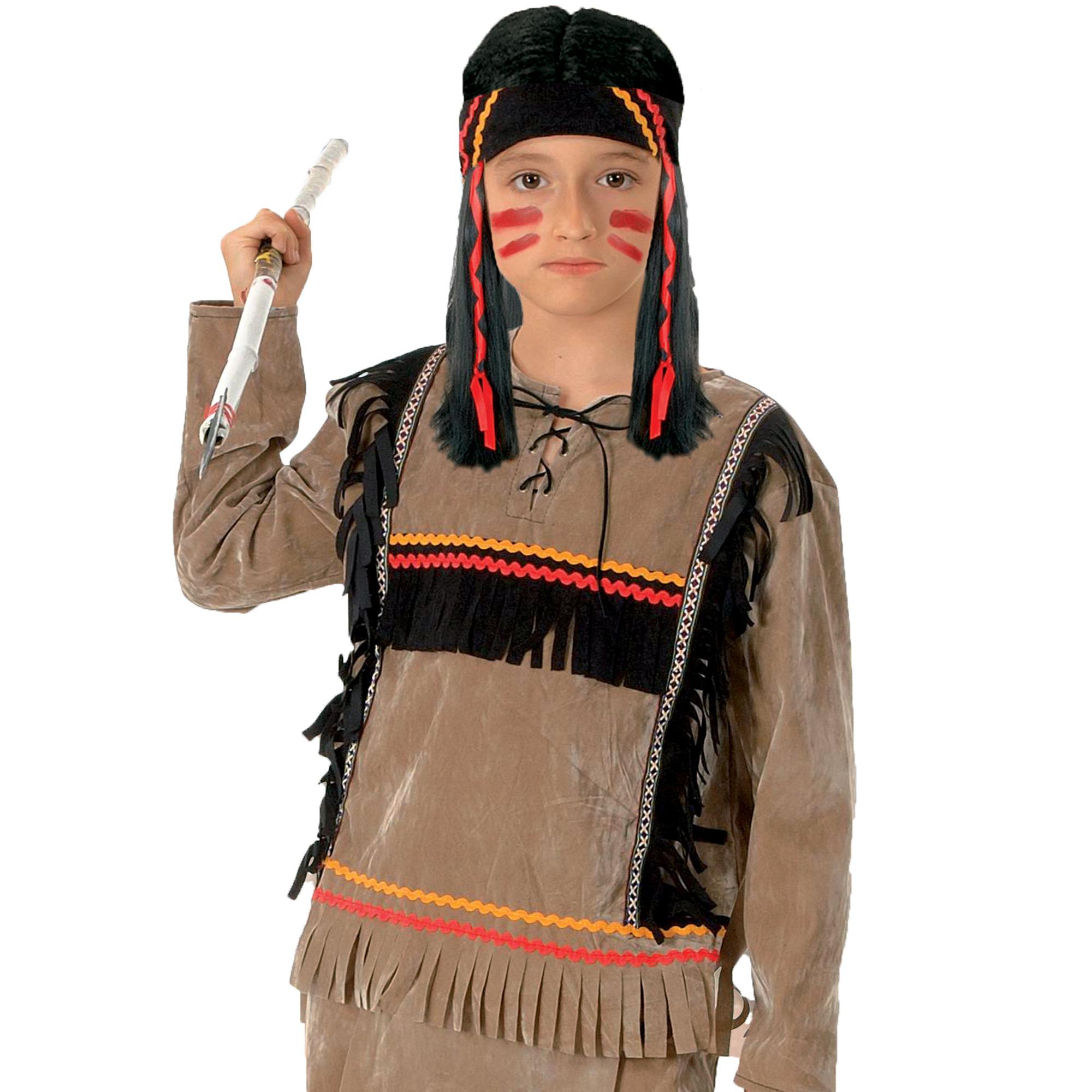 Costume Carnevale Indiano Apache Beige Rosso Nero Bambino