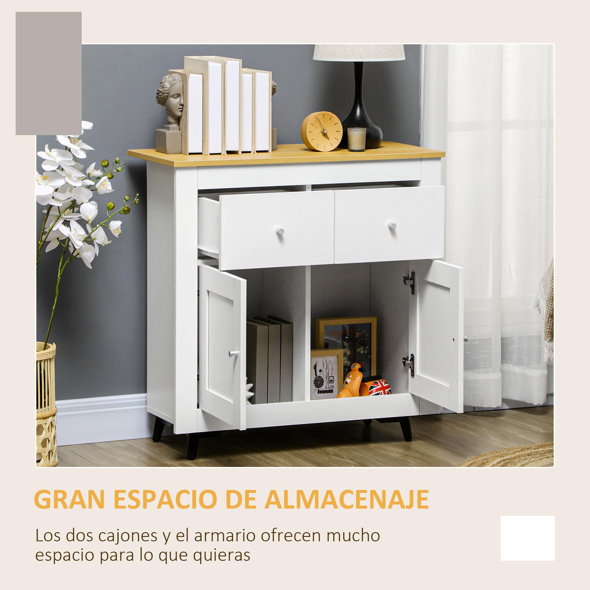 Aparador de Cocina Buffet Auxiliar de Comedor Moderno con Puertas Dobles y 2 Cajones para Salón Entrada Oficina 78x35x80 cm Blanco