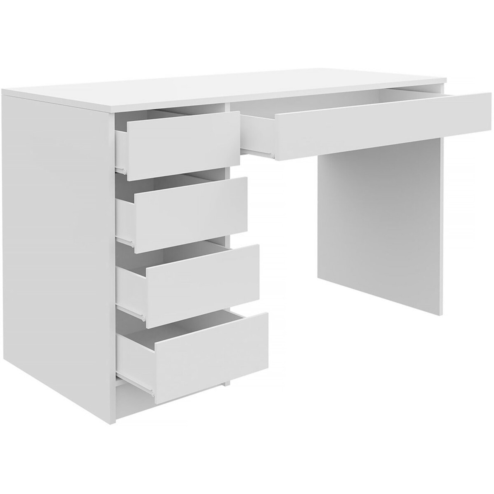 Bureau en bois 5 tiroirs "Malika" - 120 x 75 x 55 cm - Blanc