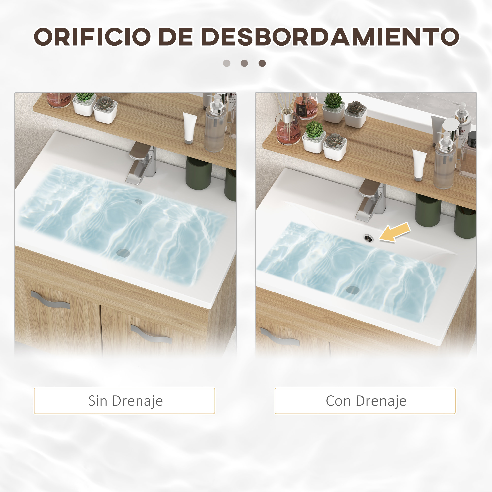 Conjunto de Muebles de Baño de Pared de 3 Piezas, Incluye Espejo, Mueble de Baño con Lavabo Cerámico, Armario Alto con Estantes Ajustables, Estilo Moderno, Natural