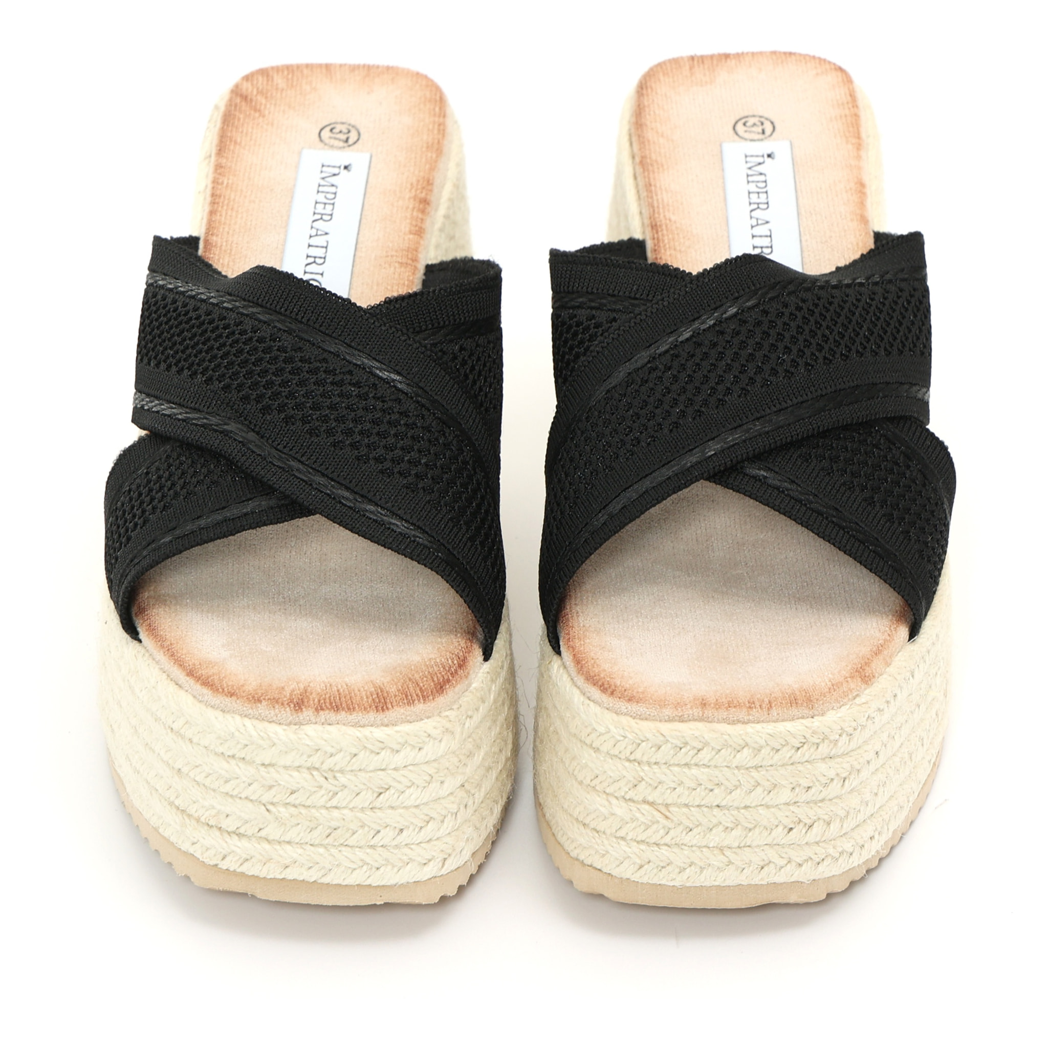 Sandali con zeppa e fasce in tessuto