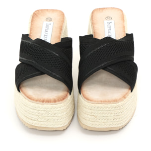 Sandali con zeppa e fasce in tessuto