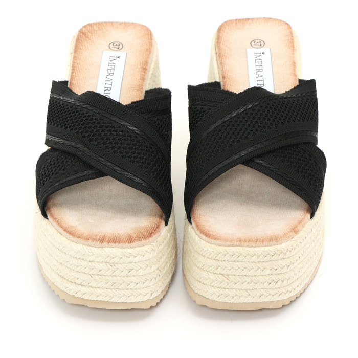 Sandali con zeppa e fasce in tessuto