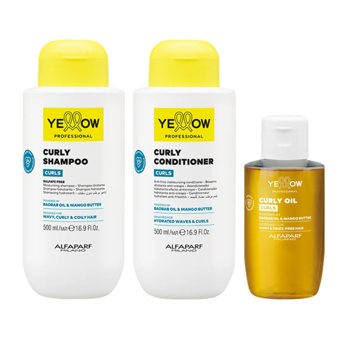 ALFAPARF Yellow Kit Curls Shampoo 500ml + Conditioner 500ml + Oil 100ml