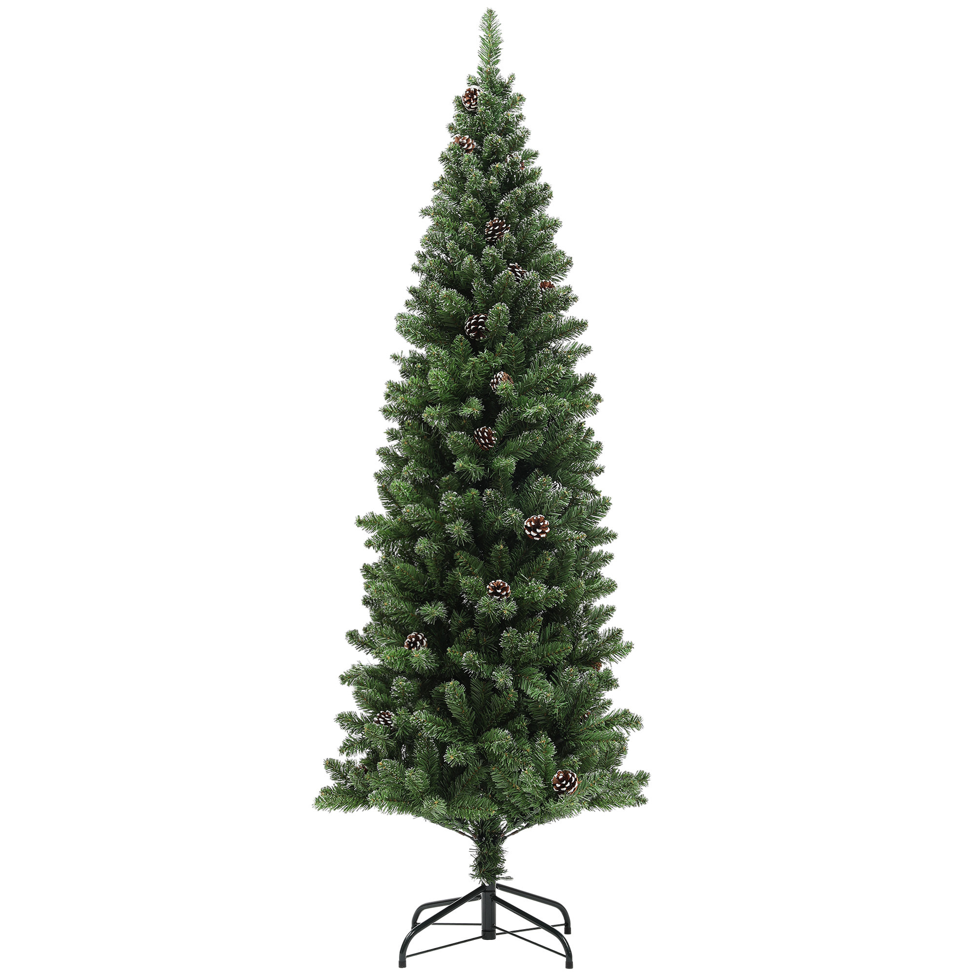 Sapin de Noël artificiel H.180 cm 618 branches 50 pommes de pin effet enneigé blanc vert