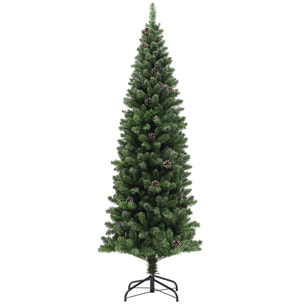 Sapin de Noël artificiel H.180 cm 618 branches 50 pommes de pin effet enneigé blanc vert