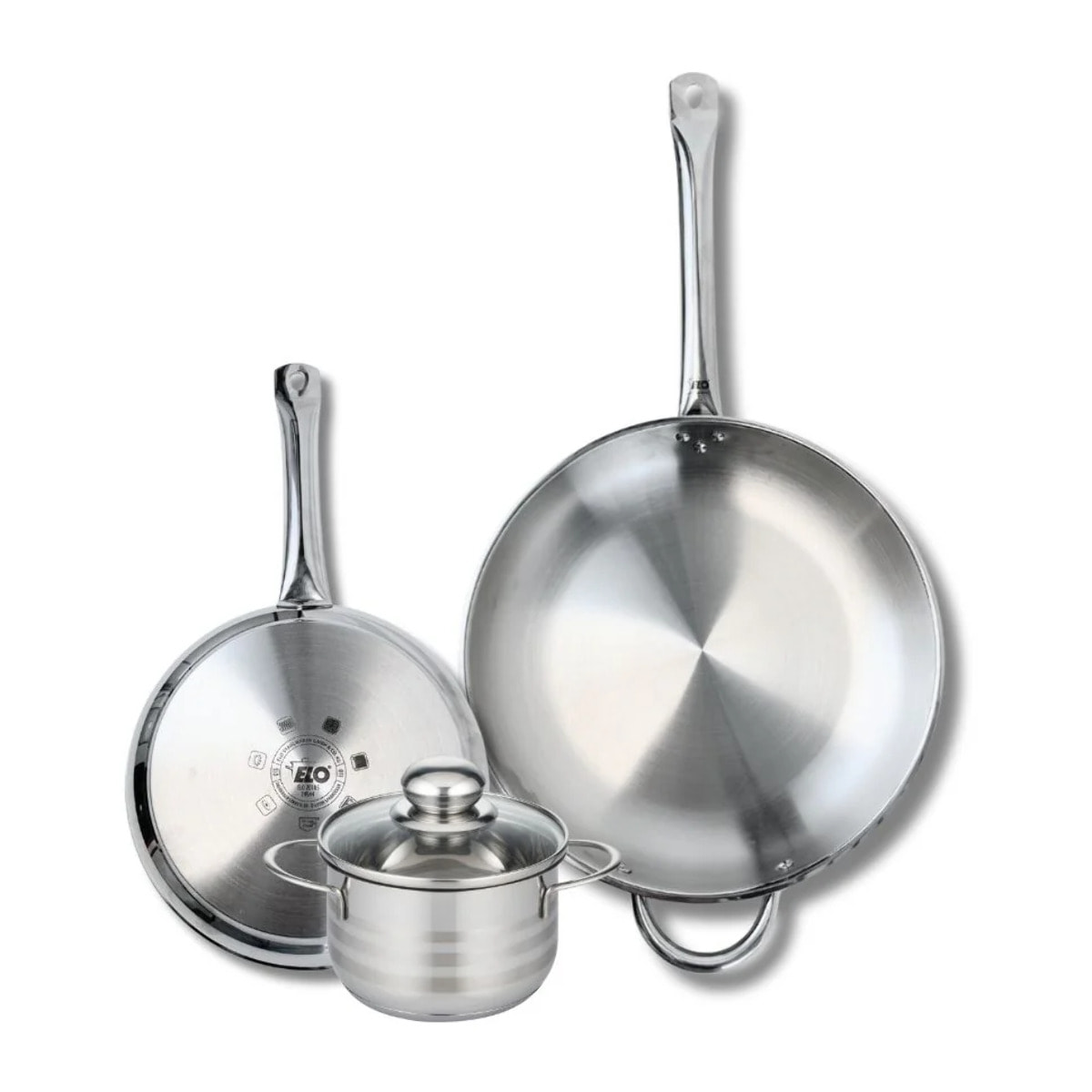 Ensemble de 2 Poêles de cuisson 24 et 32 cm et 1 faitout 14 cm Elo Profi Brillant