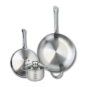 Ensemble de 2 Poêles de cuisson 24 et 32 cm et 1 faitout 14 cm Elo Profi Brillant