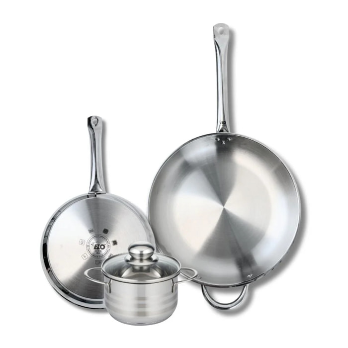 Ensemble de 2 Poêles de cuisson 24 et 32 cm et 1 faitout 14 cm Elo Profi Brillant