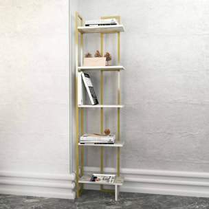 Libreria Dbradari, Scaffale da ufficio, Mobile portalibri, Biblioteca, 45x22h180 cm, Bianco e Oro