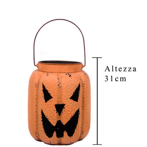 Zucca porta Candela altezza 31 Cm - Pezzi 1 - 24,7X31X24,7cm - Colore: Arancio - Bianchi Dino - Halloween, Streghe