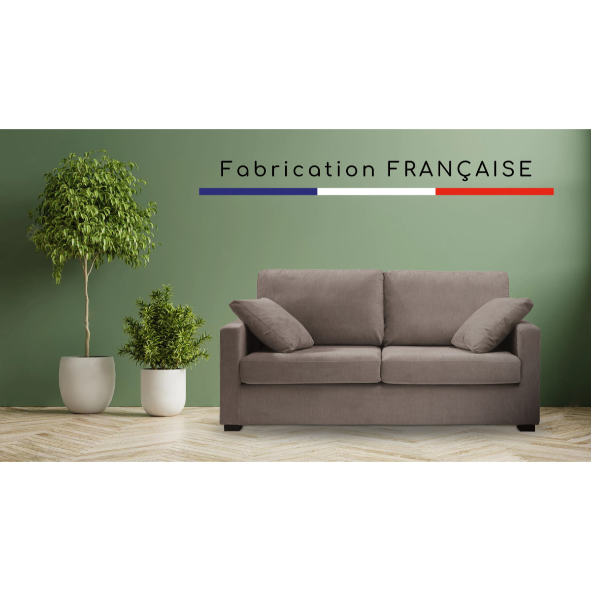 Canapé convertible 6 cm LYS 3 pl 175 cm tissu Moderne Taupe - Fabriqué en France