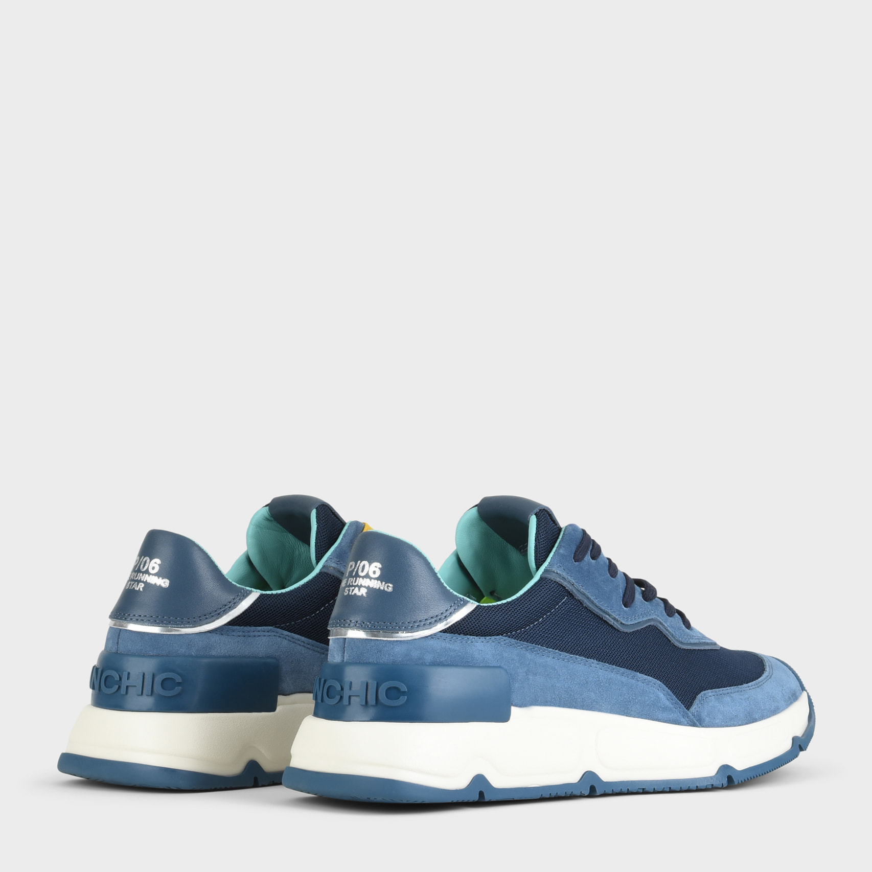 SNEAKER P06 UOMO IN MESH, SUEDE E PELLE BLU SCURO