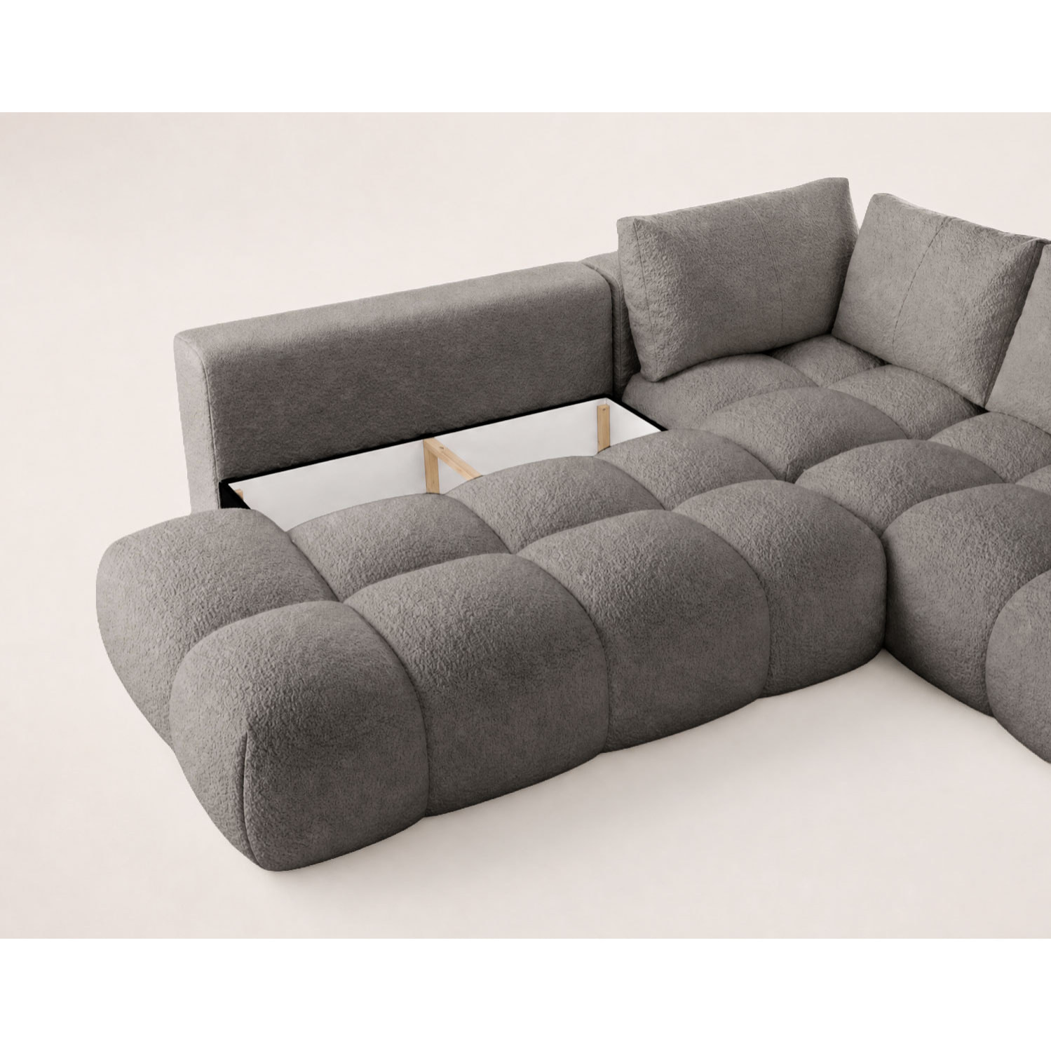 Yulin - Canapé d'angle L 5 places convertible avec coffre en tissu bouclette - Gris