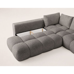 Yulin - Canapé d'angle L 5 places convertible avec coffre en tissu bouclette - Gris