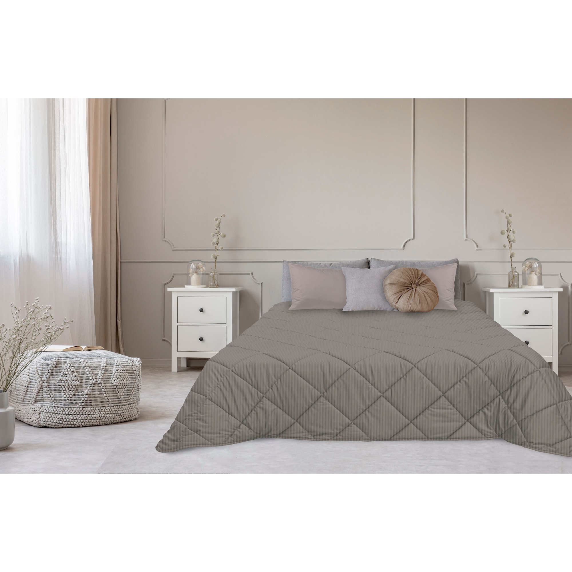 TRAPUNTA INVERNALE VELLUTO LETTO MATRIMONIALE "LE CANNETè"GRIGIO PERLA PRODOTTTO ITALIANO 350 GR/MQ