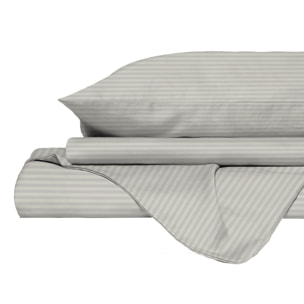 PARURE COPRIPIUMINO SATIN STRIPES, 100% Raso di Poliestere, Made in Italy, No Stiro - PANNA