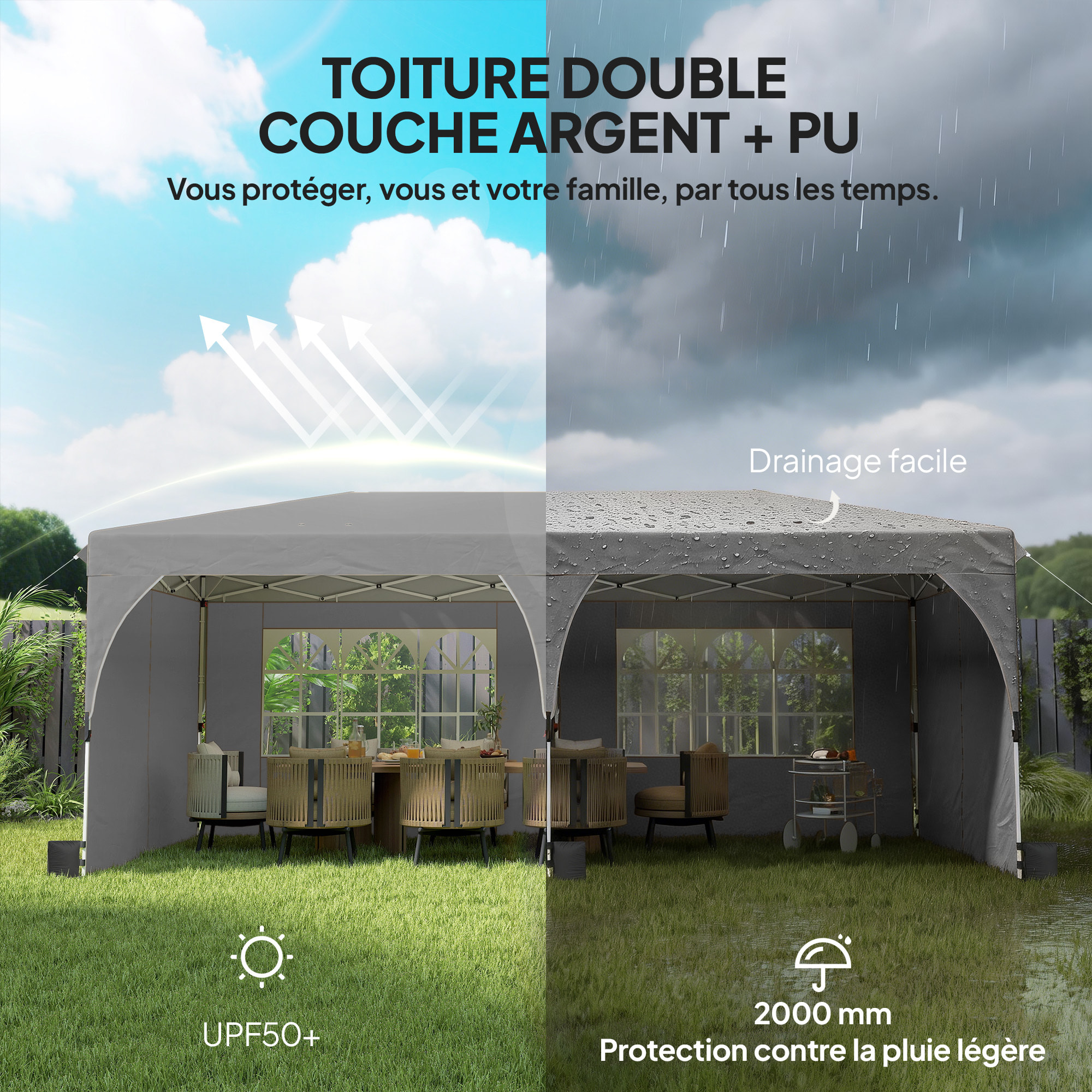 Tonnelle barnum pliable 3x6m 4 parois latérales 6 sacs lestage 2 fenêtres blanc