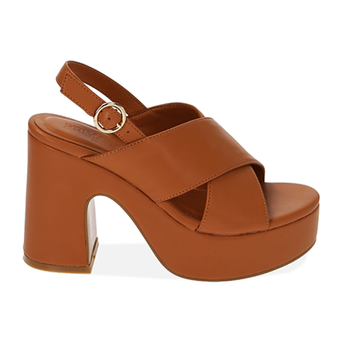 Sandali platform cognac, tacco 10,5 cm