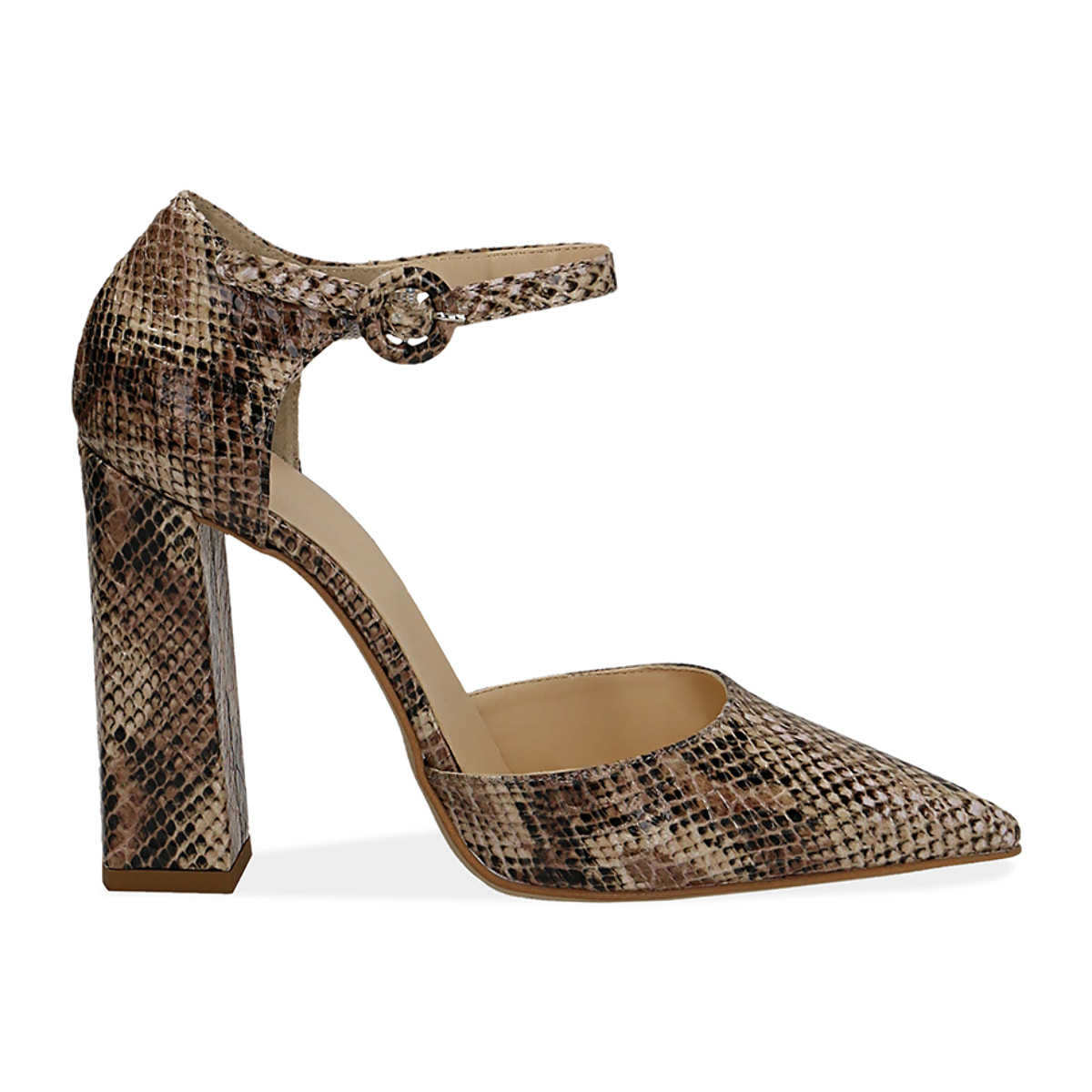 Décolleté beige in eco-pelle snake print