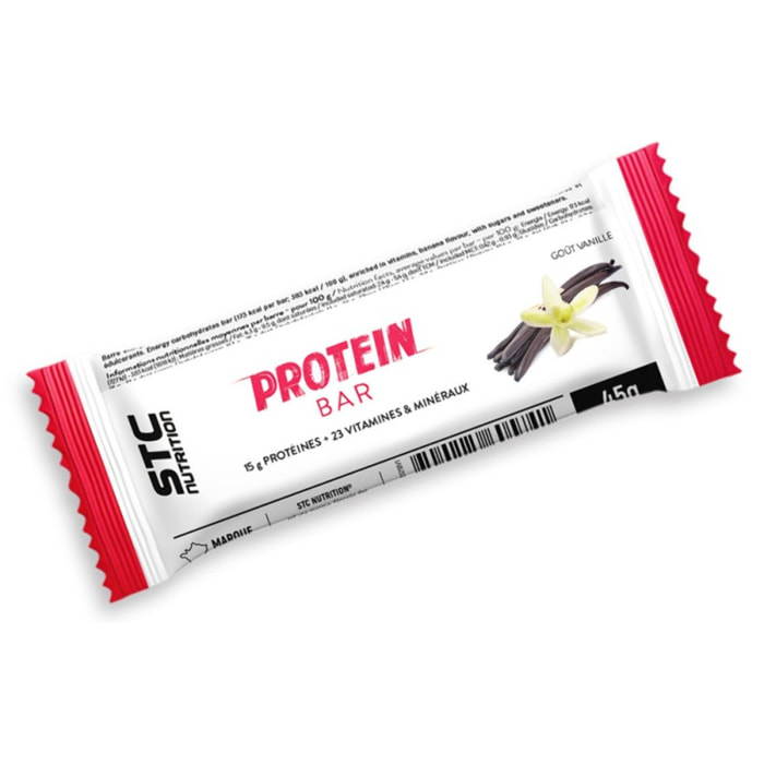 STC NUTRITION - Protein Bar - Barre protéinée enrichie en vitamines & minéraux - Maintien de la masse musculaire - Vanille - 14g de protéines par barre - Etui de 5 barres