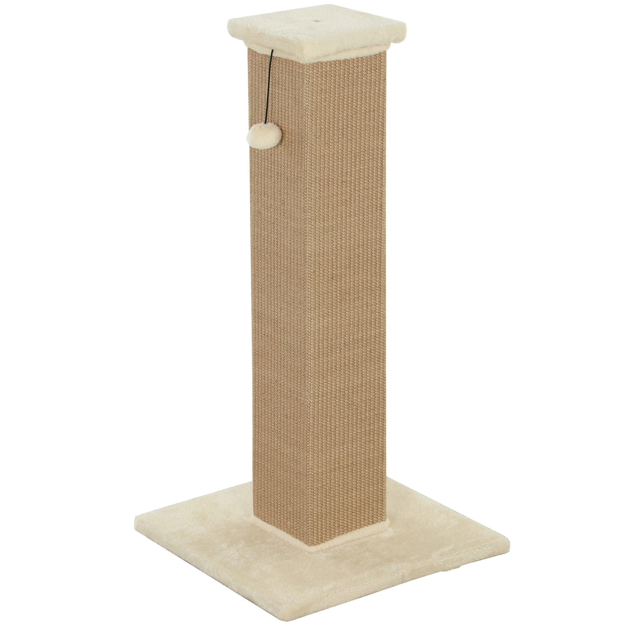 Griffoir tour pour chat H.81 cm - poteau à griffer avec jeu balle suspendue - peluche beige sisal naturel