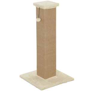 Griffoir tour pour chat H.81 cm - poteau à griffer avec jeu balle suspendue - peluche beige sisal naturel